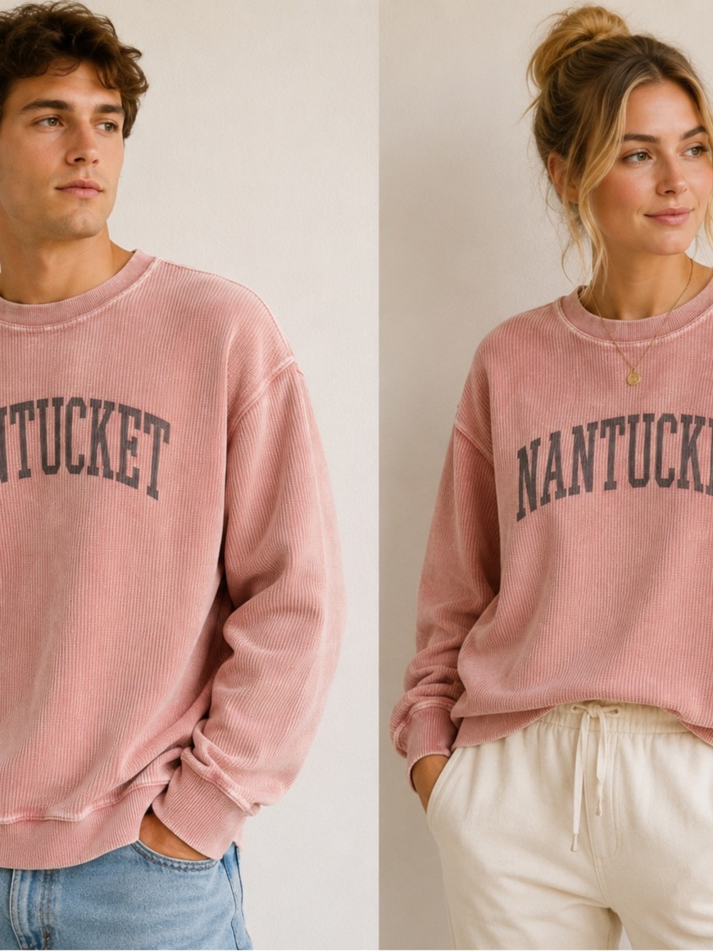 Nantucket Crewneck Pullover Sweatshirt Vintage Stonewashed Cotton Pink Ribbed Sm